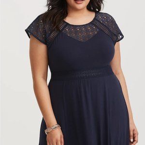 Navy Sheer Lace Yoke Knit Maxi Dress